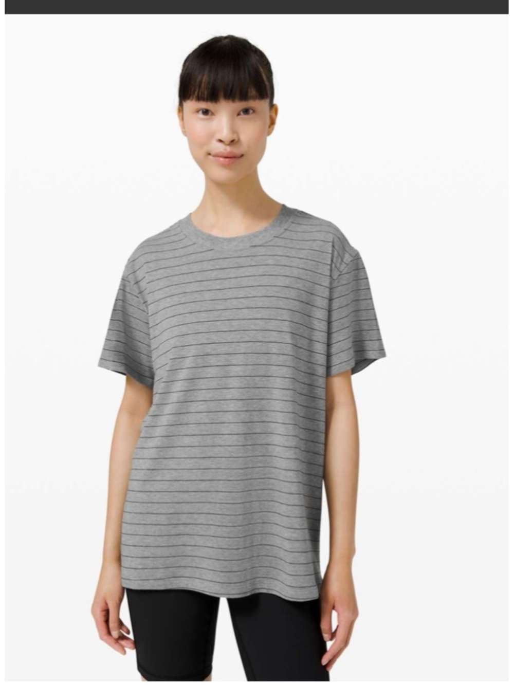 Women's Lululemon All Yours Tee Short Sleeve Striped Grey Black, size 10